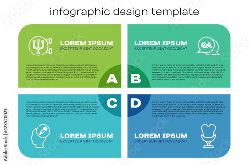 Set line Addiction to the drug, Psychology, Psi, Armchair and Question and Answer. Business infographic template. Vector