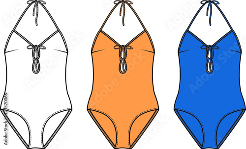 Vector flat sketch swimwear designs for women.