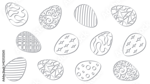 White vector 3d paper cut wallpaper with Easter eggs with patterns
