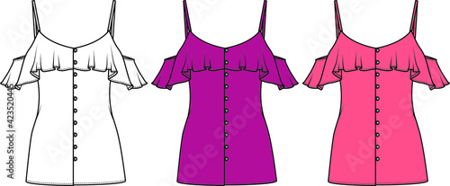 Vector flat sketch suspender blouse designs for women.