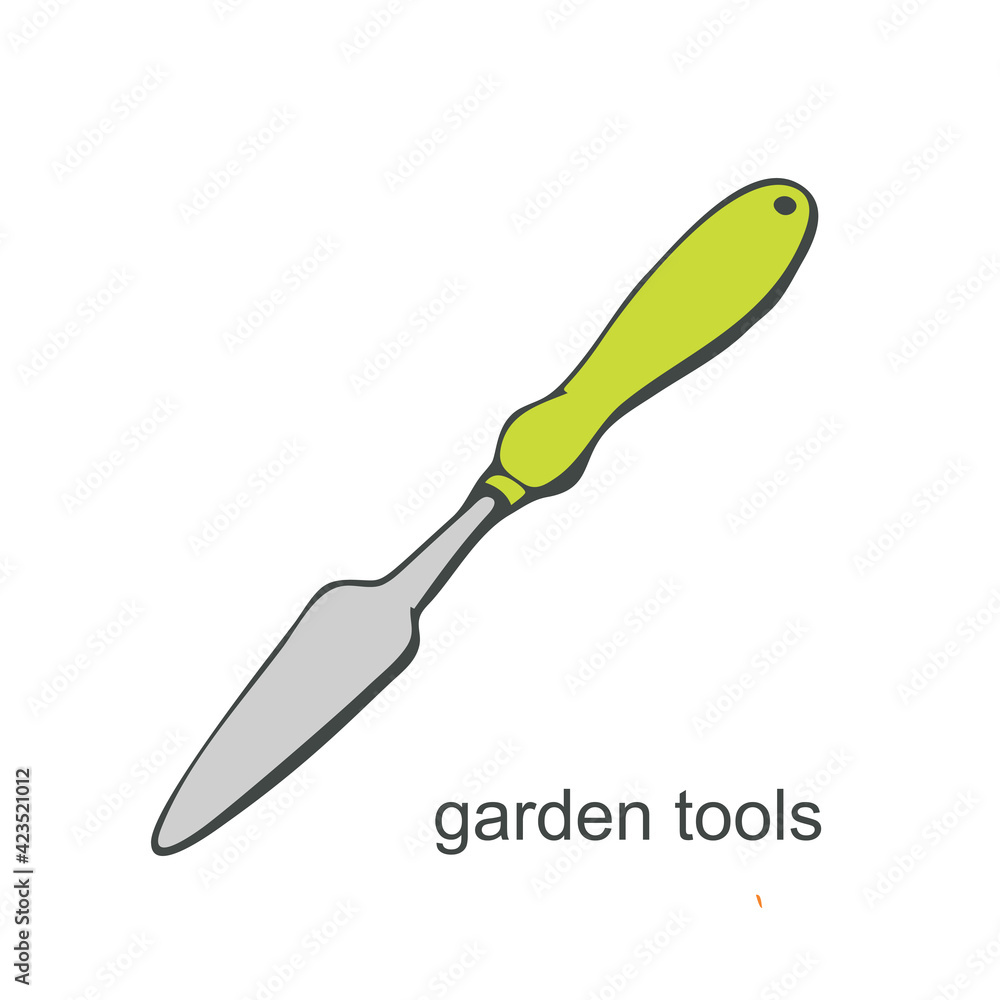 Garden planting scoop in doodle style on white background. Garden tools. Vector illustration Garden planting scoop in doodle style on white background. Garden tools. Vector illustration