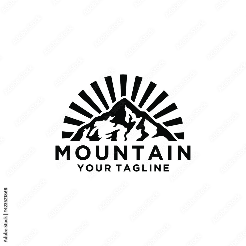 Rocky Mountain, Creek River Mount Peak Hill Nature Landscape view logo design Rocky Mountain, Creek River Mount Peak Hill Nature Landscape view logo design