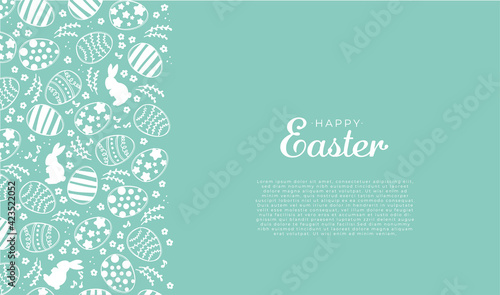 Colorfull GREEN easter background card with eggs and rabbit. Vector illustration great for package banner