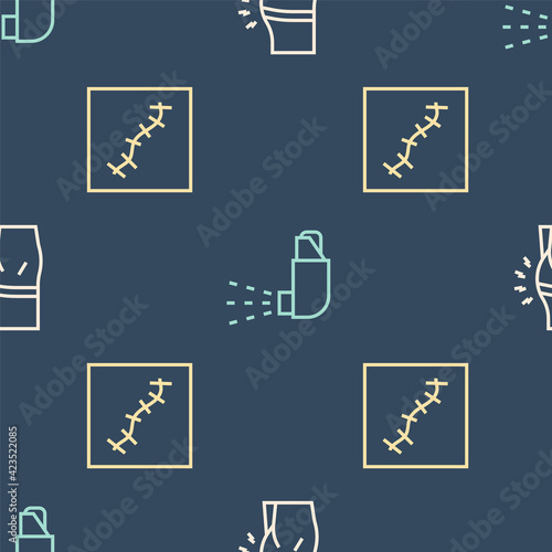 Set line Abdominal bloating, Scar with suture and Inhaler on seamless pattern. Vector