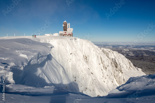 Sniezne kotly valley during snowy winter in sunny day in Karkonosze mountains in Poland