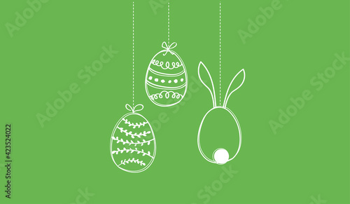 Colorfull GREEN easter background card with eggs and rabbit. Vector illustration great for package banner