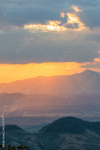 Sunbeam in the mountains and mist at Doi Samer Dao