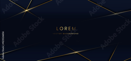 Abstract dark blue luxury background with golden line diagonal.
