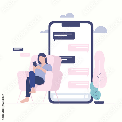 Women sit down with chatting app background illustration