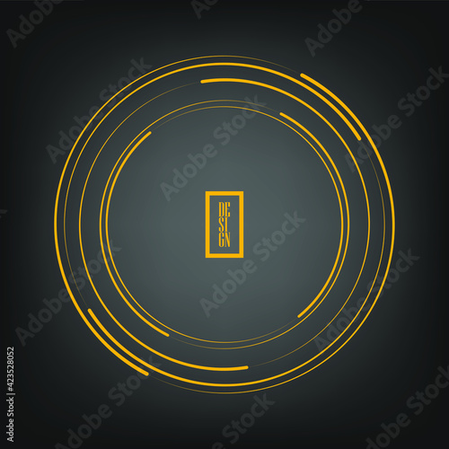 Yellow speed vector lines in circle form. Gray background. Trendy design element for rounded frame, technology logo, sign, symbol, web, prints, posters, template, pattern and abstract background