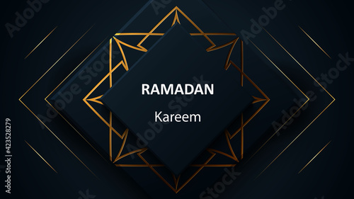 Creative modern design with geometric arabic gold pattern on textured background. Islamic holy holiday Ramadan Kareem. Greeting card or banner. Vector