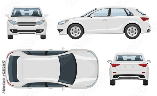 SUV car vector template with simple colors without gradients and effects. View from side, front, back, and top