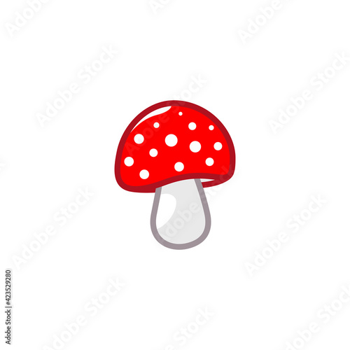 Mushroom icon. Amanita Muscaria fly agaric sign Magic mushroom symbol Vector illustration isolated on white background