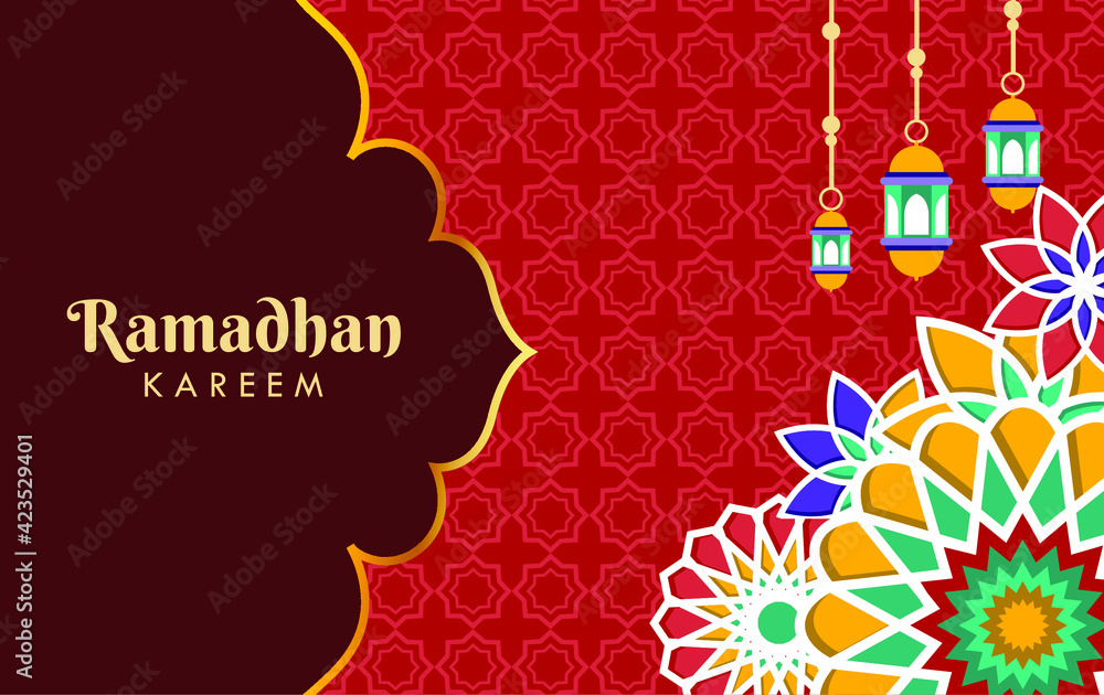 Beautiful background Ramadan theme in red with ornate ornaments
