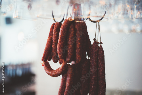 Hanging sausages
