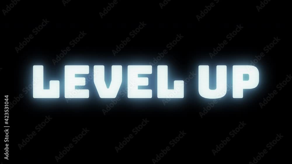 Inscription level up in distorted glitch style. Modern technology futuristic video element. Design art concept. Creative bright animation for games. Inscription level up in distorted glitch style. Modern technology futuristic video element. Design art concept. Creative bright animation for games.