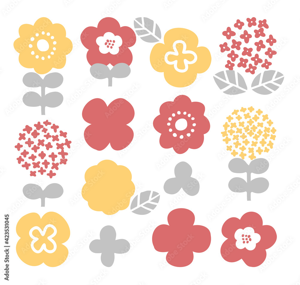 Fototapeta premium 北欧 お洒落でかわいい花の装飾イラストセット
