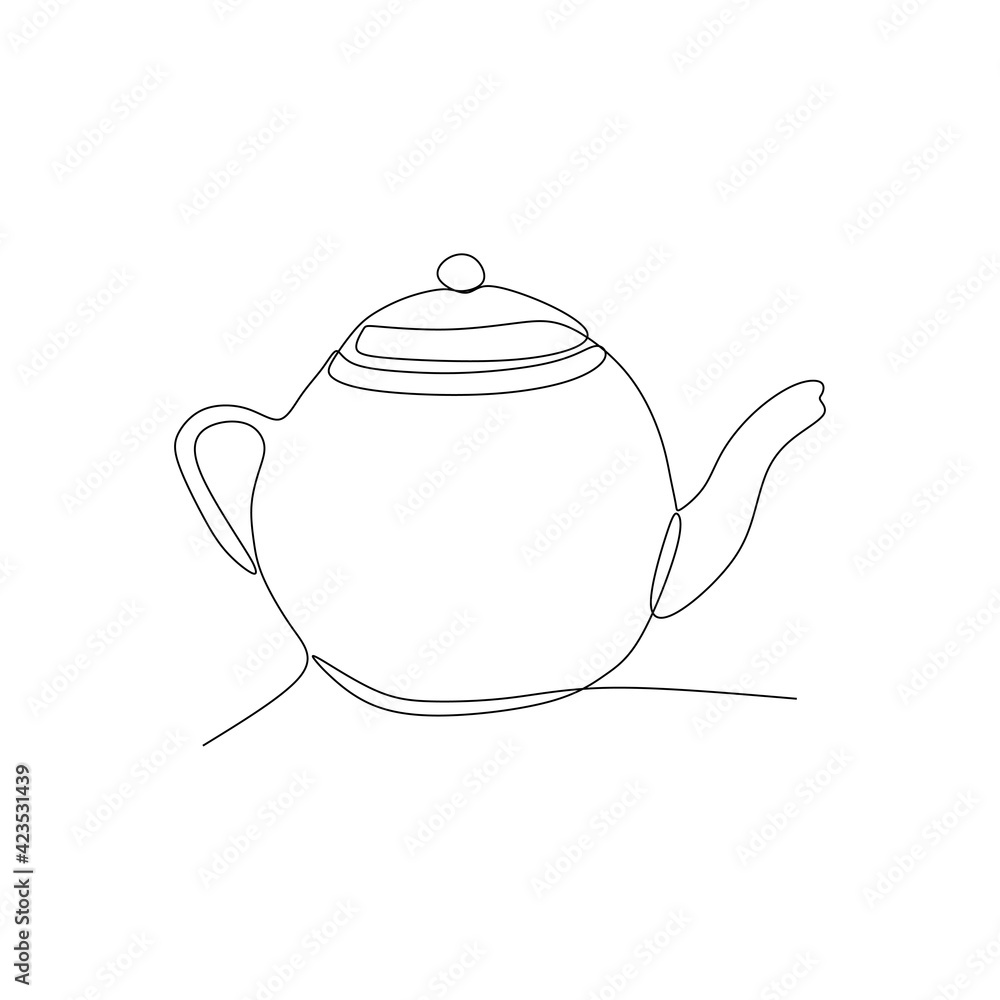 Ceramic coffee hot water teapot isolated on white background - Continuous one line drawing Ceramic coffee hot water teapot isolated on white background - Continuous one line drawing