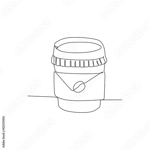 Paper cup of coffee to go with coffee bean - Continuous one line drawing
