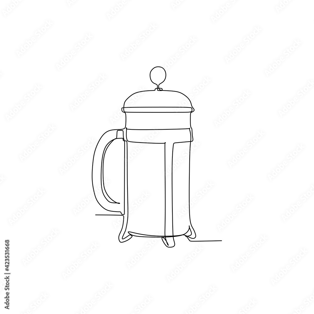 Obraz premium French press coffee maker on white background - continuous one line drawing