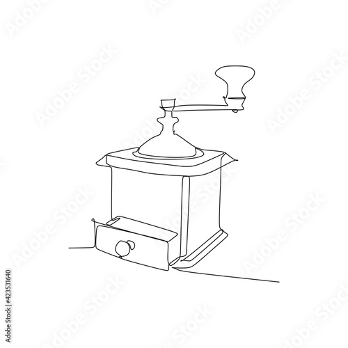 Vintage coffee mill isolated on white backgorund. Kitchen appliance - Continuous one line drawing