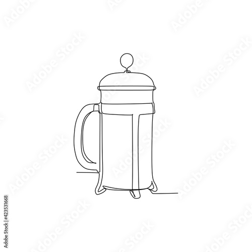 French press coffee maker on white background - continuous one line drawing