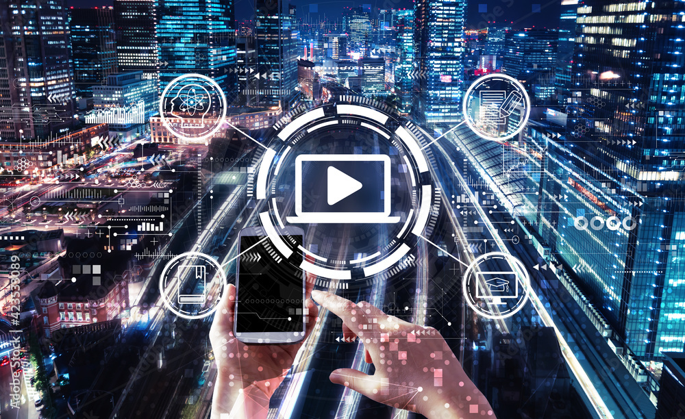 Obraz premium Webinar concept with person using smartphone