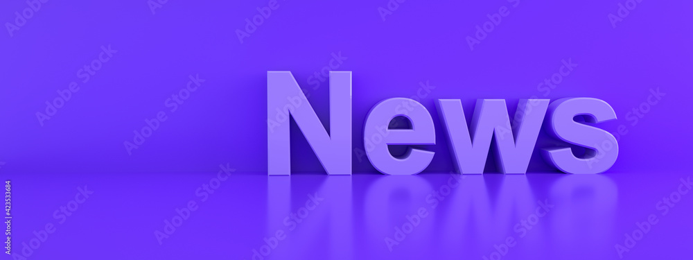 news inscription over blue background, panoramic image, 3d rendering