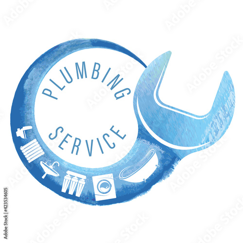 Plumbing repair wrench symbol for business