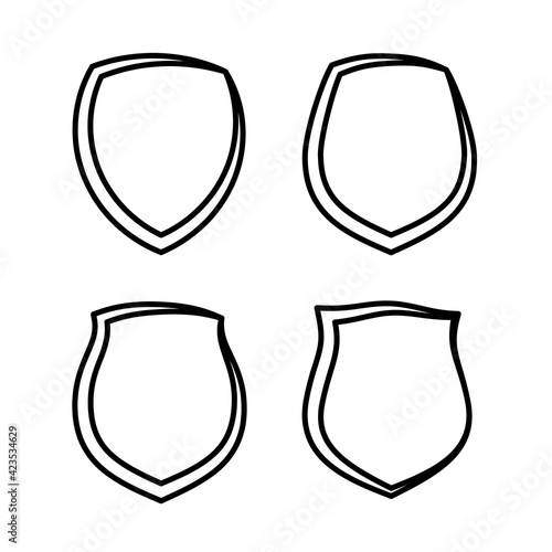 Protect guard shield plain line concept. Outline shield badge. Safety icon set. Privacy banner kit. Security label. Flat style protect sticker symbol shape. Safeguard simple sign linear pictogram