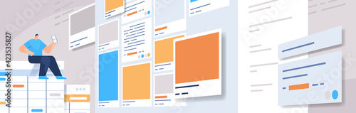 man developer creating mobile app ui interface web application development program software optimization