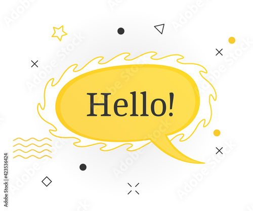 Interesting facts bubble symbol. Banner or sicker with word hello. Social media faq banner with speech bubble. Vector illustration on white background