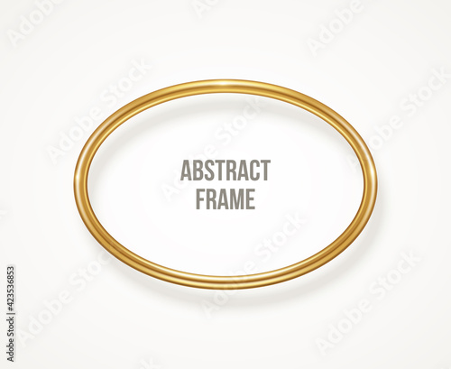 Golden oval frame isolated on white background. Vector illustration. Gold 3d round label, modern circle badge, bronze metallic wire speech bubbles for motivational quotes, luxury realistic border