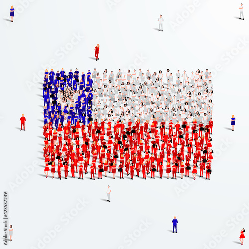 Chile Flag. A large group of people form to create the shape of the Chile flag. Vector Illustration.