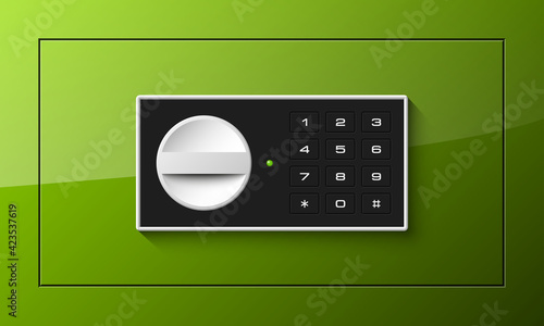safe Image. Armored box background. The door of a bank vault with a electronic combination lock. Reliable Data Protection. Long-term savings. Deposit box safe icon.Protection of personal information