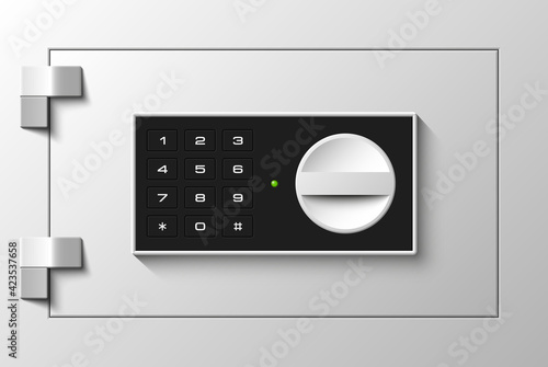 safe Image. Armored box background. The door of a bank vault with a electronic combination lock. Reliable Data Protection. Long-term savings. Deposit box safe icon.Protection of personal information