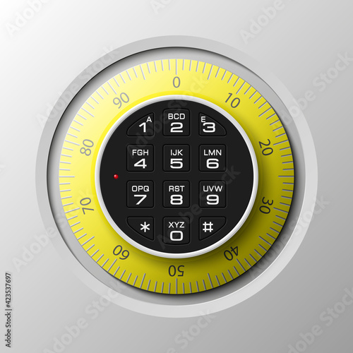 Strongbox icon. Armored safe box. Door bank vault, electronic combination lock. Reliable safe Protection. Long-term savings. Deposit safe box icon.Protection personal information
