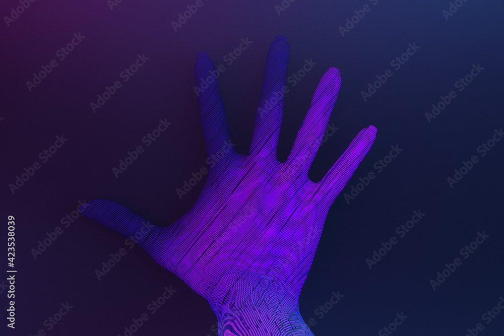 cyberpunk virtual hand on black background