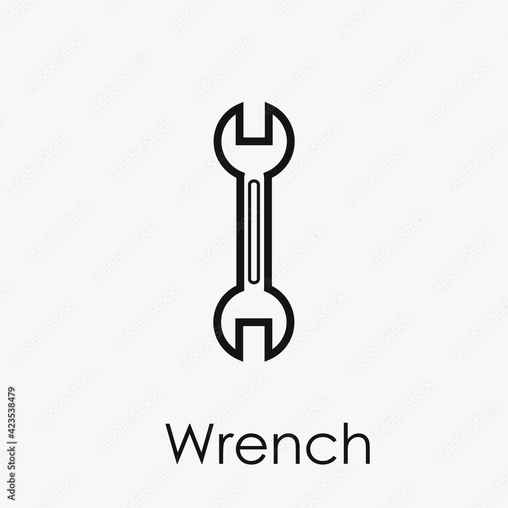 Wrench vector icon.  Editable stroke. Linear style sign for use on web design and mobile apps, logo. Symbol illustration. Pixel vector graphics - Vector