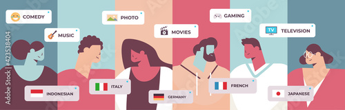 people choosing foreign languages voice translator online dictionaries translation service social media communication