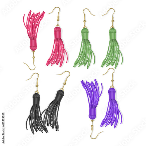 Tassel, Bright Earrings set of purple color, Summer fashion. Accessories Fringe earring