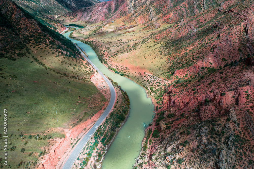 Aerial photography of colorful mountains and rivers along the Yunnan-Tibet route