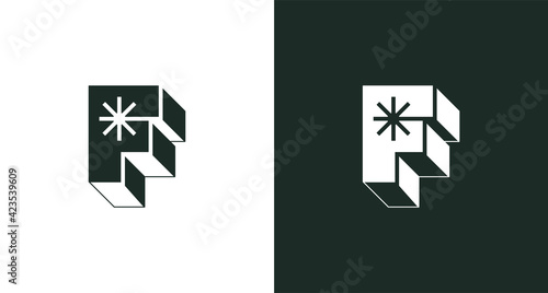 modern geometric letter F logo with star element, abstract 3D F initial logo, monogram, isometric logo template