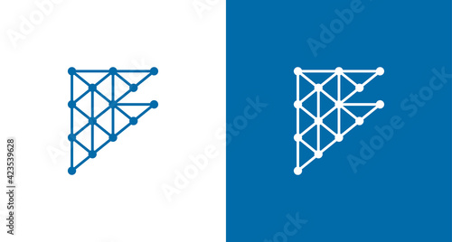 Abstract letter F logo with construction element, connected dots, line structure F initial logo vector template