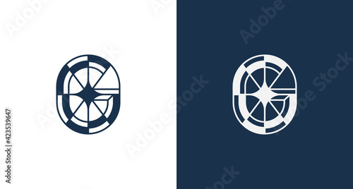 Abstract elegant letter G star logo ion circular emblem shape, the luxury initial G logo, star lines, jewelry, monogram, badge vector template