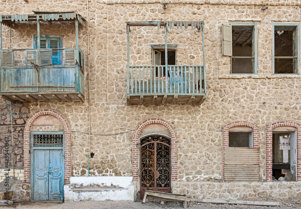 Old wooden doorways in abandoned egyptian house