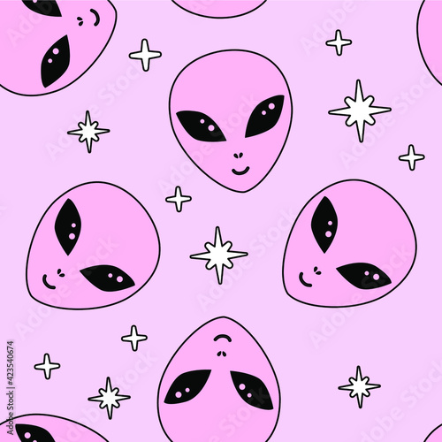 Seamless alien pattern. Hand drawn doodle background for textile, fashion wear, wrapping paper.