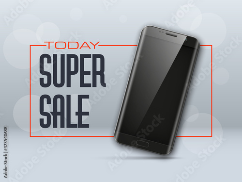 Super sale banner. Mobile Phone Discount label poster. Cyber Monday offer tag. Smartphone coupon