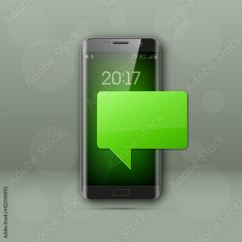 New model Mobile phone with platform for communication. Cell mobile short message. Smartphone blank colloquial cloud banner. Cellular empty advertising poster.