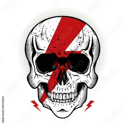 Skull head with thunder shape detailed vector illustration design.